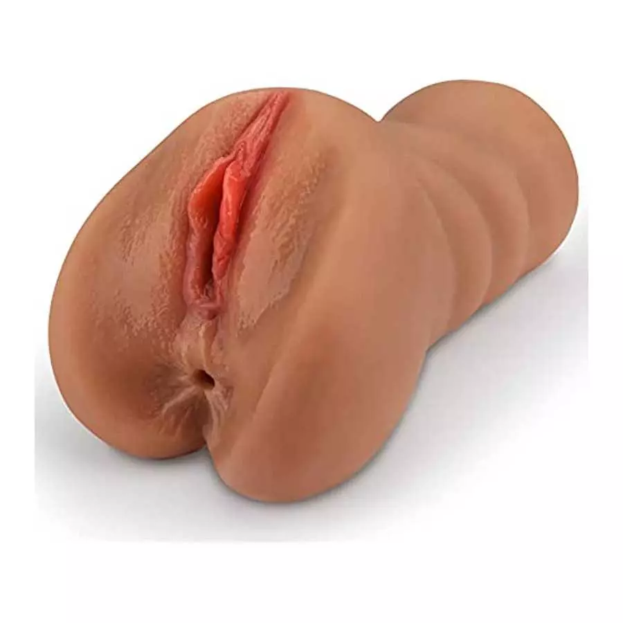 2 in 1 Male Masturbator, Upgraded Pocket Pussy Male Masturbator Toy with 3D Realistic Vagina Texture and Tight Anus, Brown-Skin