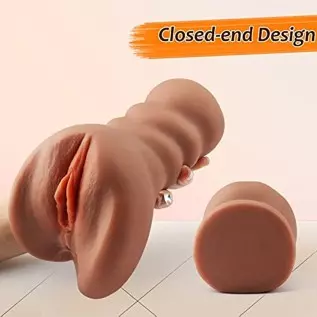 2 in 1 Male Masturbator, Upgraded Pocket Pussy Male Masturbator Toy with 3D Realistic Vagina Texture and Tight Anus, Brown-Skin
