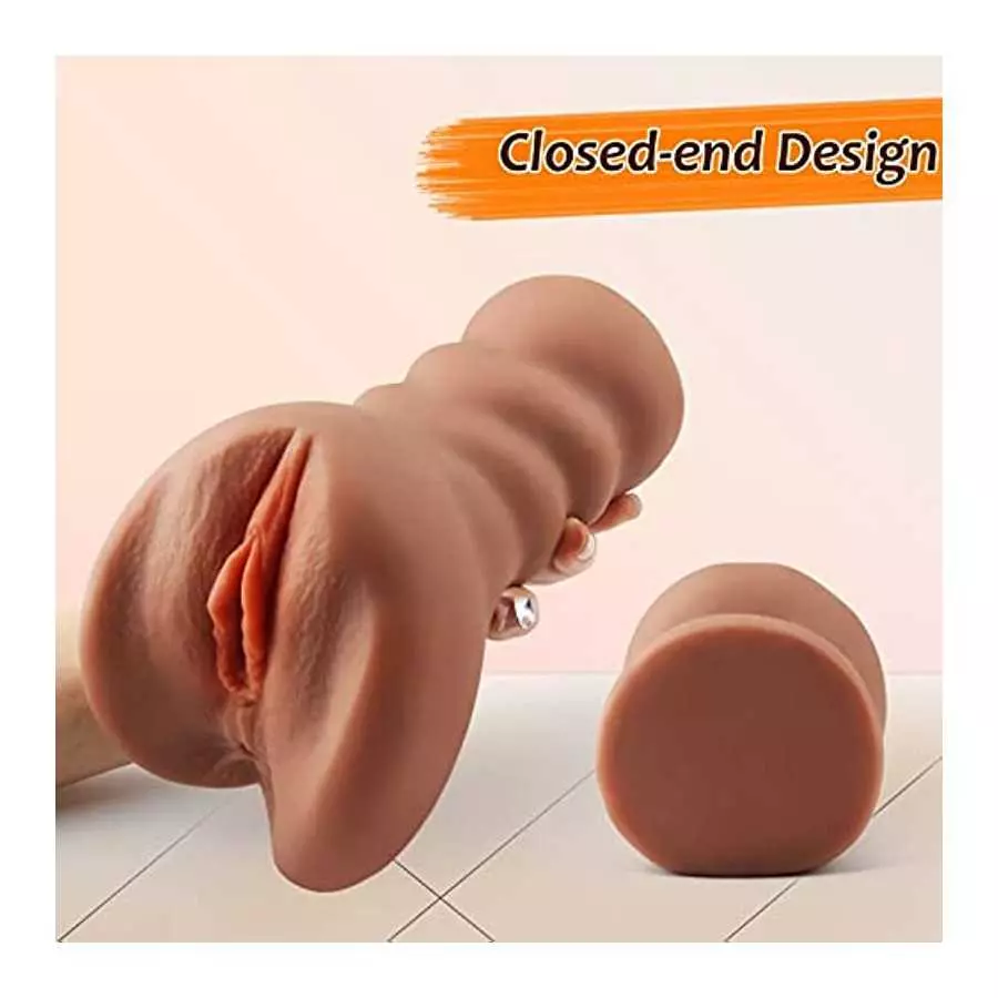2 in 1 Male Masturbator, Upgraded Pocket Pussy Male Masturbator Toy with 3D Realistic Vagina Texture and Tight Anus, Brown-Skin