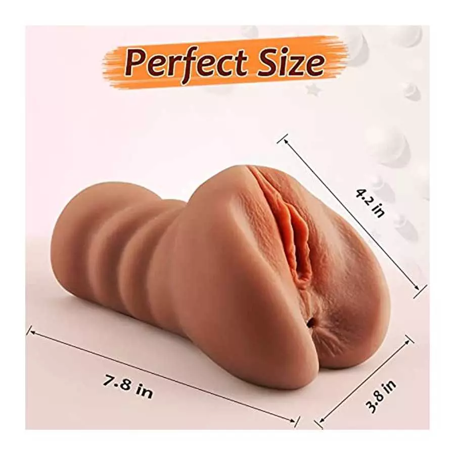 2 in 1 Male Masturbator, Upgraded Pocket Pussy Male Masturbator Toy with 3D Realistic Vagina Texture and Tight Anus, Brown-Skin