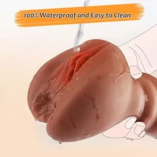 2 in 1 Male Masturbator, Upgraded Pocket Pussy Male Masturbator Toy with 3D Realistic Vagina Texture and Tight Anus, Brown-Skin