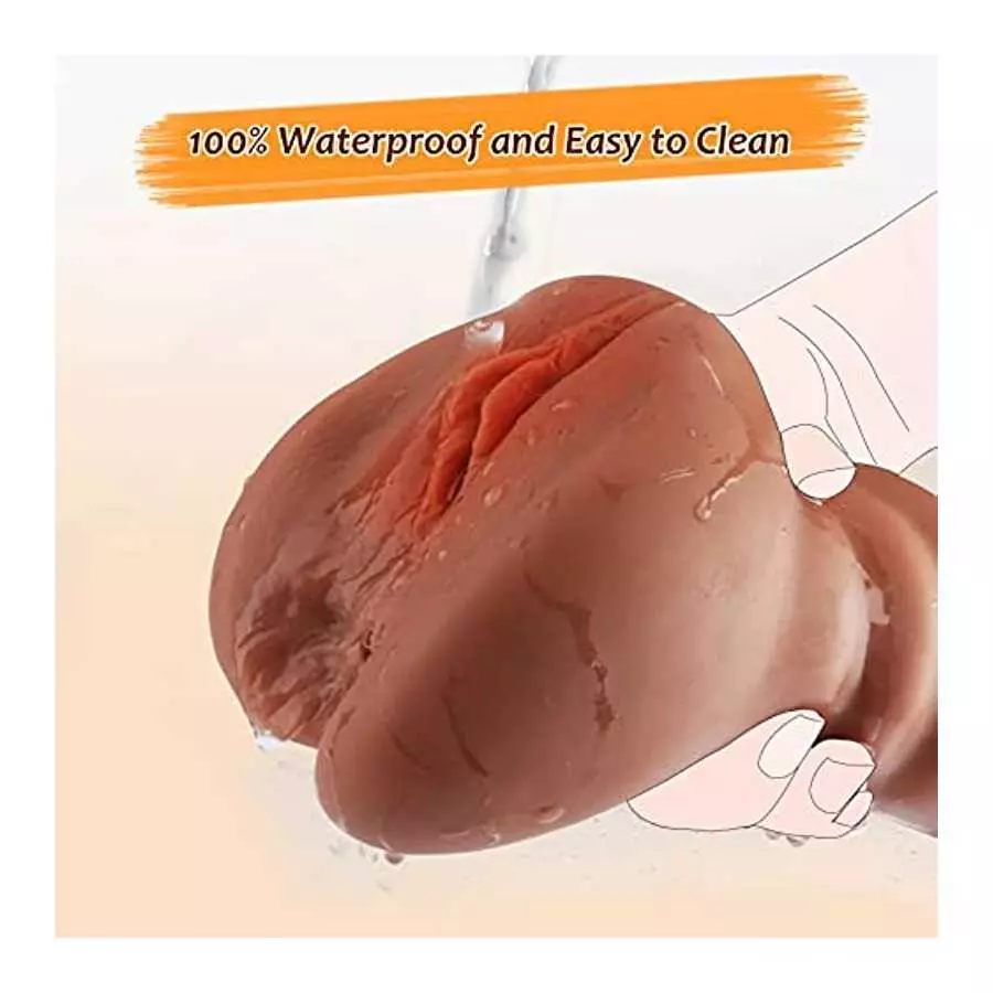 2 in 1 Male Masturbator, Upgraded Pocket Pussy Male Masturbator Toy with 3D Realistic Vagina Texture and Tight Anus, Brown-Skin