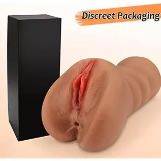 2 in 1 Male Masturbator, Upgraded Pocket Pussy Male Masturbator Toy with 3D Realistic Vagina Texture and Tight Anus, Brown-Skin