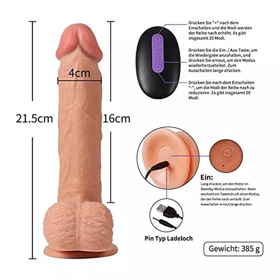 8 Inch Dildo Vibrator, Realistic Vibrating Dildo Silicone Telescopic Dildo Sex Toys for Couples G-spot Anal Stimulation