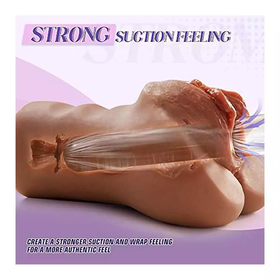 Pocket Pussy Realistic Male Masturbator with Fat Labia & Drying Stick, Lifelike Pocket Pussy Toy with Fat Vagina and Strong Suct