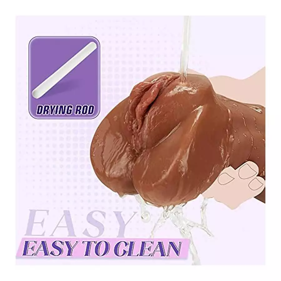 Pocket Pussy Realistic Male Masturbator with Fat Labia & Drying Stick, Lifelike Pocket Pussy Toy with Fat Vagina and Strong Suct