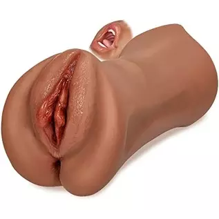 Goyha 3 in 1 Male Masturbators, Realistic Pocket Pussy with Thick Labia Tight Anus and Vivid Face, Double-Ended Brown Skin Male