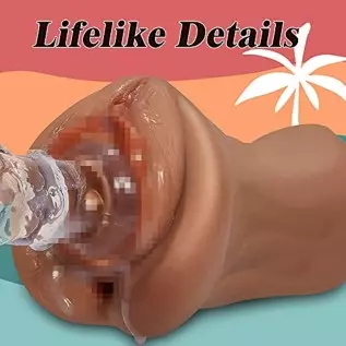 Goyha 3 in 1 Male Masturbators, Realistic Pocket Pussy with Thick Labia Tight Anus and Vivid Face, Double-Ended Brown Skin Male