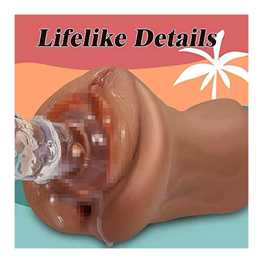 Goyha 3 in 1 Male Masturbators, Realistic Pocket Pussy with Thick Labia Tight Anus and Vivid Face, Double-Ended Brown Skin Male