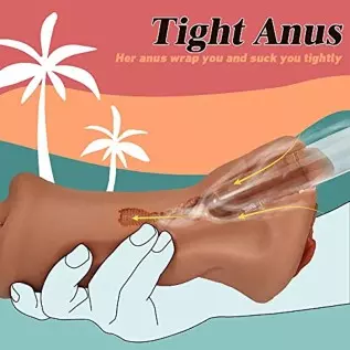 Goyha 3 in 1 Male Masturbators, Realistic Pocket Pussy with Thick Labia Tight Anus and Vivid Face, Double-Ended Brown Skin Male