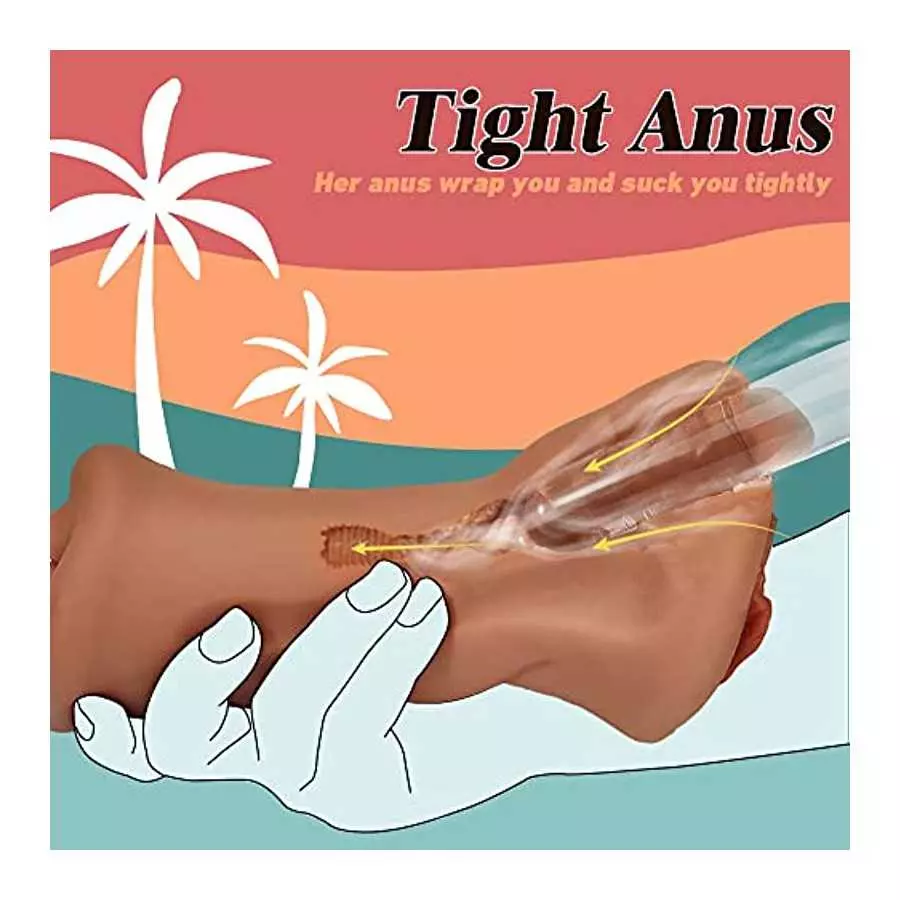 Goyha 3 in 1 Male Masturbators, Realistic Pocket Pussy with Thick Labia Tight Anus and Vivid Face, Double-Ended Brown Skin Male