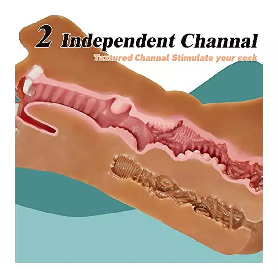 Goyha 3 in 1 Male Masturbators, Realistic Pocket Pussy with Thick Labia Tight Anus and Vivid Face, Double-Ended Brown Skin Male