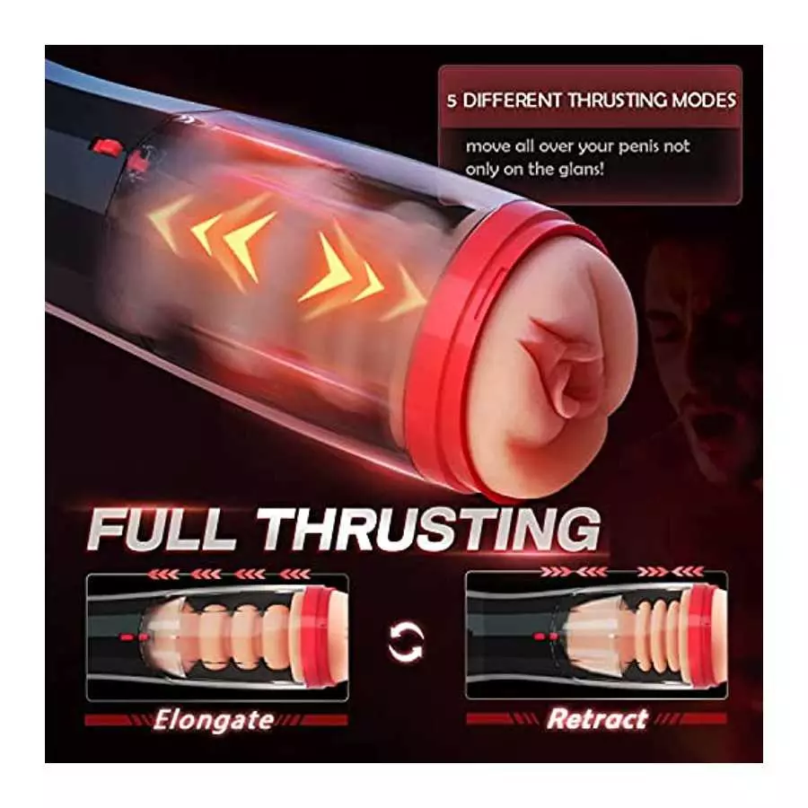 3 in 1 Thrusting Male Masturbators Cup with Realistic Pocket Pussy, 5 Telescopic 10 Vibrations Mode & 360°Full Wrapping Blowjob