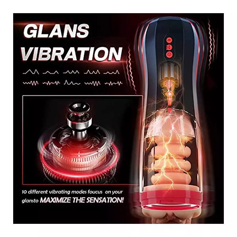 3 in 1 Thrusting Male Masturbators Cup with Realistic Pocket Pussy, 5 Telescopic 10 Vibrations Mode & 360°Full Wrapping Blowjob