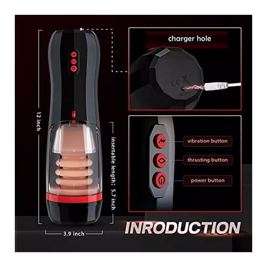 3 in 1 Thrusting Male Masturbators Cup with Realistic Pocket Pussy, 5 Telescopic 10 Vibrations Mode & 360°Full Wrapping Blowjob