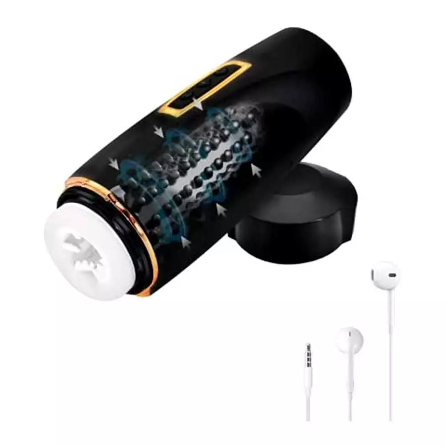 4 in 1 Automatic Male Masturbator Cup with 10 Vibrating&7 Sucking&7 Thrusting Modes&3 Voice Music with Earphone Realistic Textur