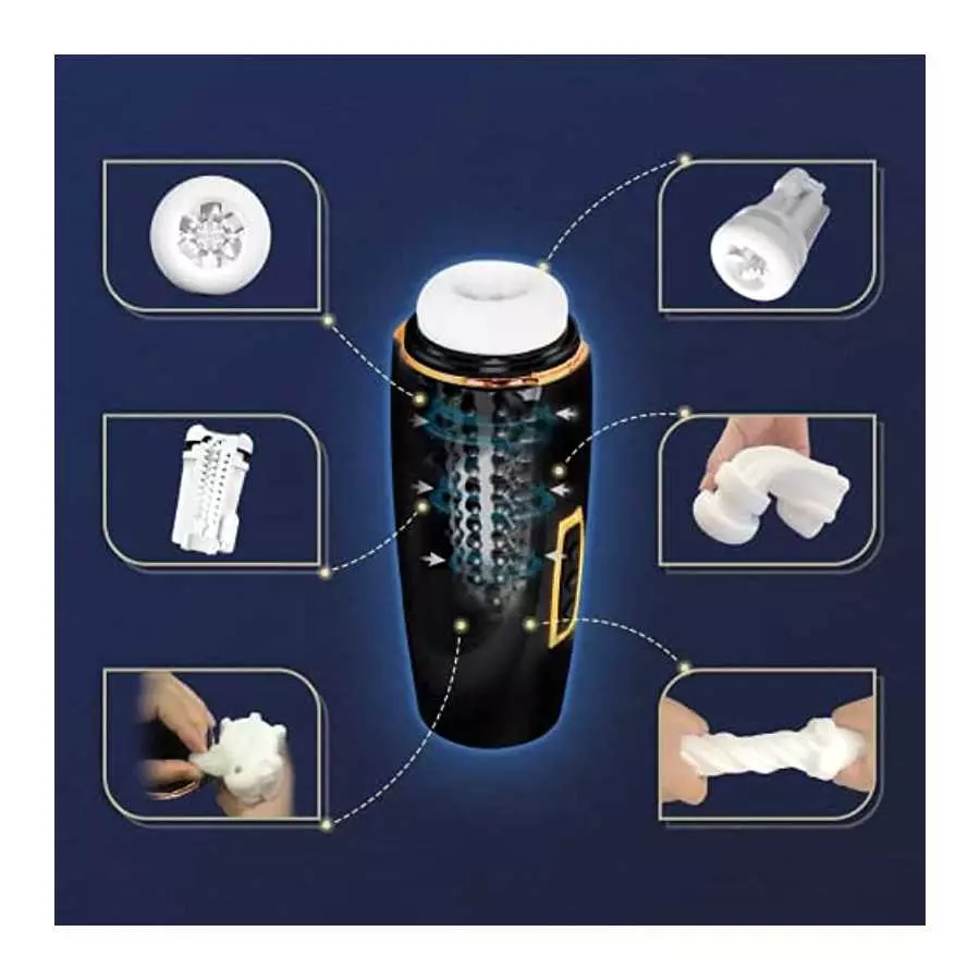 4 in 1 Automatic Male Masturbator Cup with 10 Vibrating&7 Sucking&7 Thrusting Modes&3 Voice Music with Earphone Realistic Textur