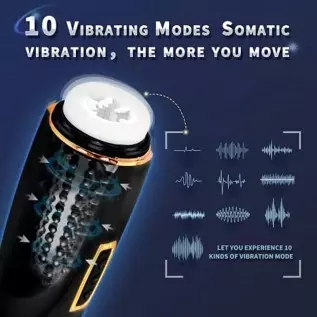 4 in 1 Automatic Male Masturbator Cup with 10 Vibrating&7 Sucking&7 Thrusting Modes&3 Voice Music with Earphone Realistic Textur