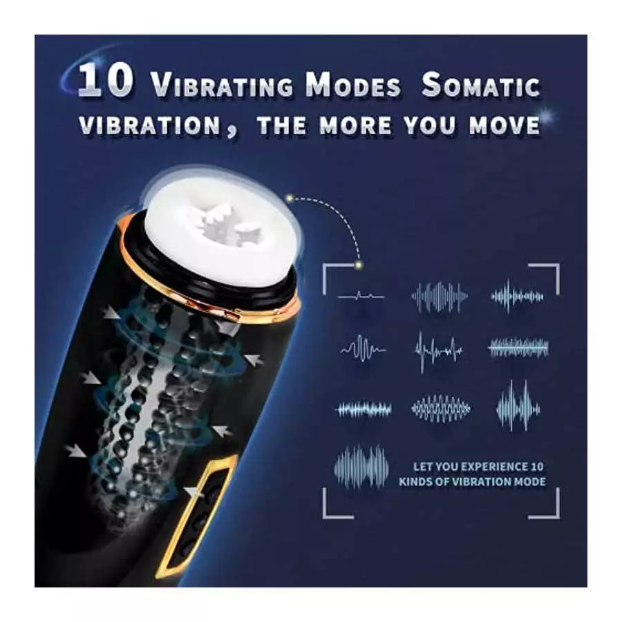 4 in 1 Automatic Male Masturbator Cup with 10 Vibrating&7 Sucking&7 Thrusting Modes&3 Voice Music with Earphone Realistic Textur