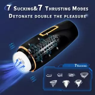 4 in 1 Automatic Male Masturbator Cup with 10 Vibrating&7 Sucking&7 Thrusting Modes&3 Voice Music with Earphone Realistic Textur