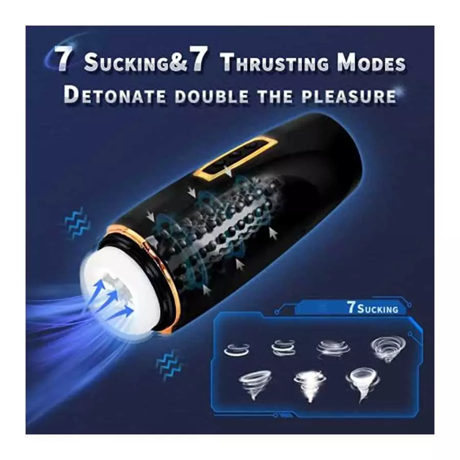 4 in 1 Automatic Male Masturbator Cup with 10 Vibrating&7 Sucking&7 Thrusting Modes&3 Voice Music with Earphone Realistic Textur