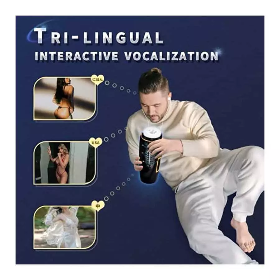 4 in 1 Automatic Male Masturbator Cup with 10 Vibrating&7 Sucking&7 Thrusting Modes&3 Voice Music with Earphone Realistic Textur