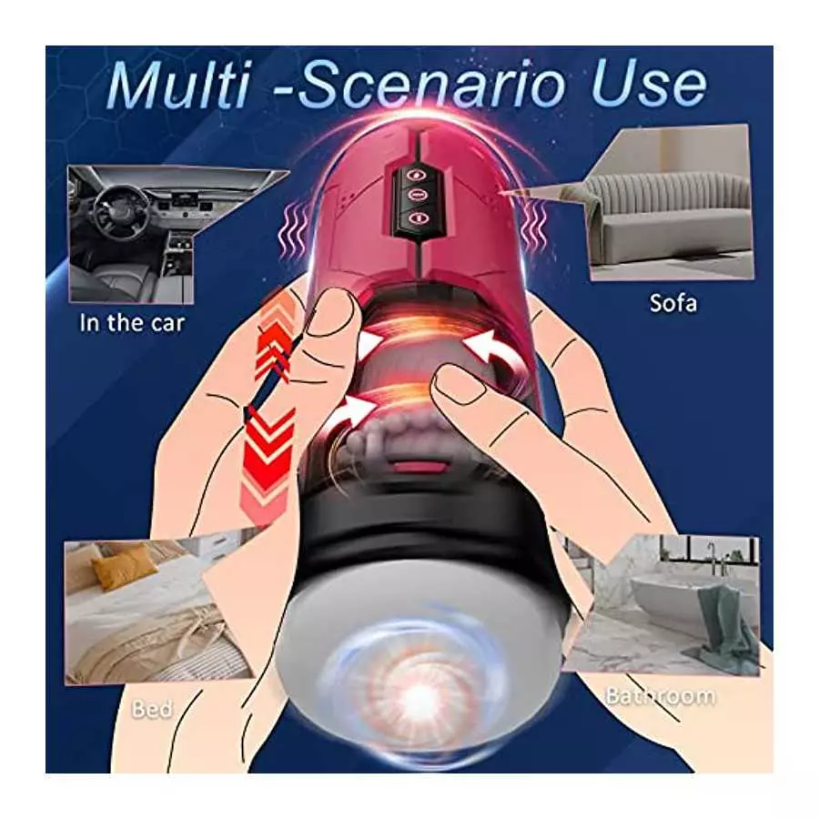 Tazew Automatic Male Masturbator with Penis Ring, Male Masturbators Cup with 7 Thrusting & Vibration Modes for Penis Stimulation