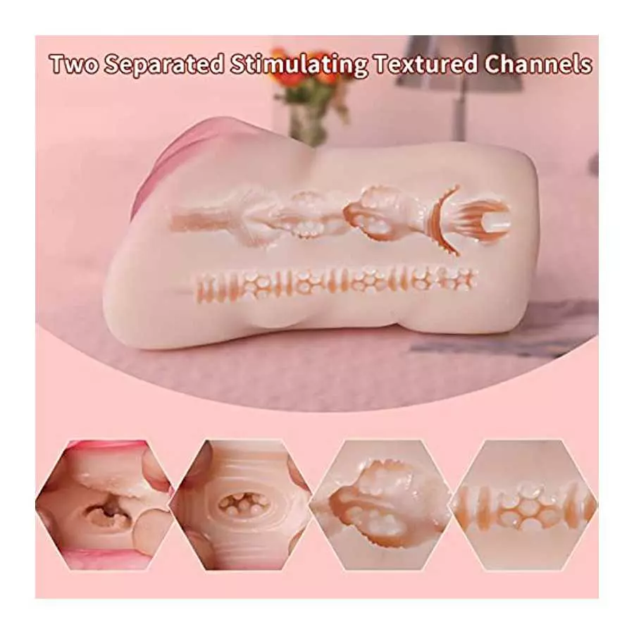 Male Masturbator Pocket Pussy with Realistic Pussy and Ass for Men Masturbation, Portable Male Stroker with 2 Separated Tunnels