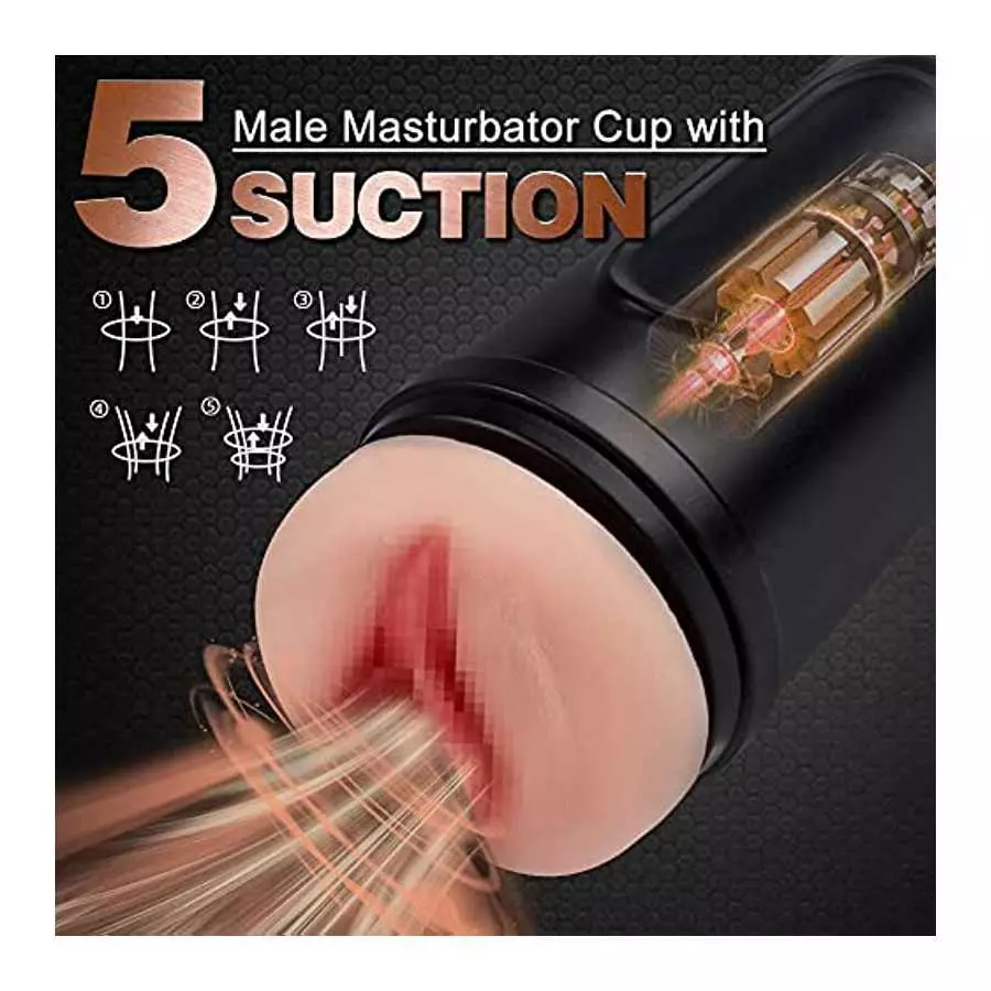 Automatic Male Masturbator Cup with 7.1in Rrealistic Pocket Pussy, Sucking Male Masturbators with 5 Suction Modes and 10 Vibrati