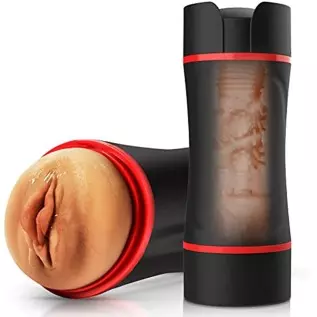 2 in 1 Male Masturbation Cup Adult Sex Toy for Men Double Ended Brown Skin Super Soft Masturbator Stroker Pocket Pussy with Mout