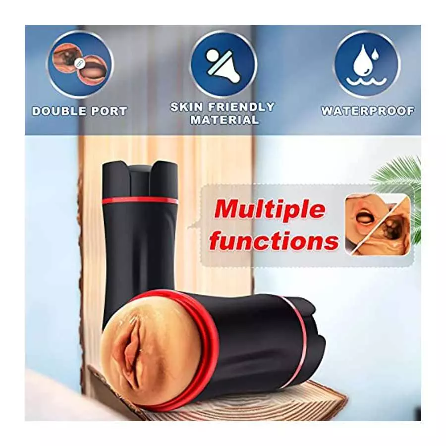 2 in 1 Male Masturbation Cup Adult Sex Toy for Men Double Ended Brown Skin Super Soft Masturbator Stroker Pocket Pussy with Mout