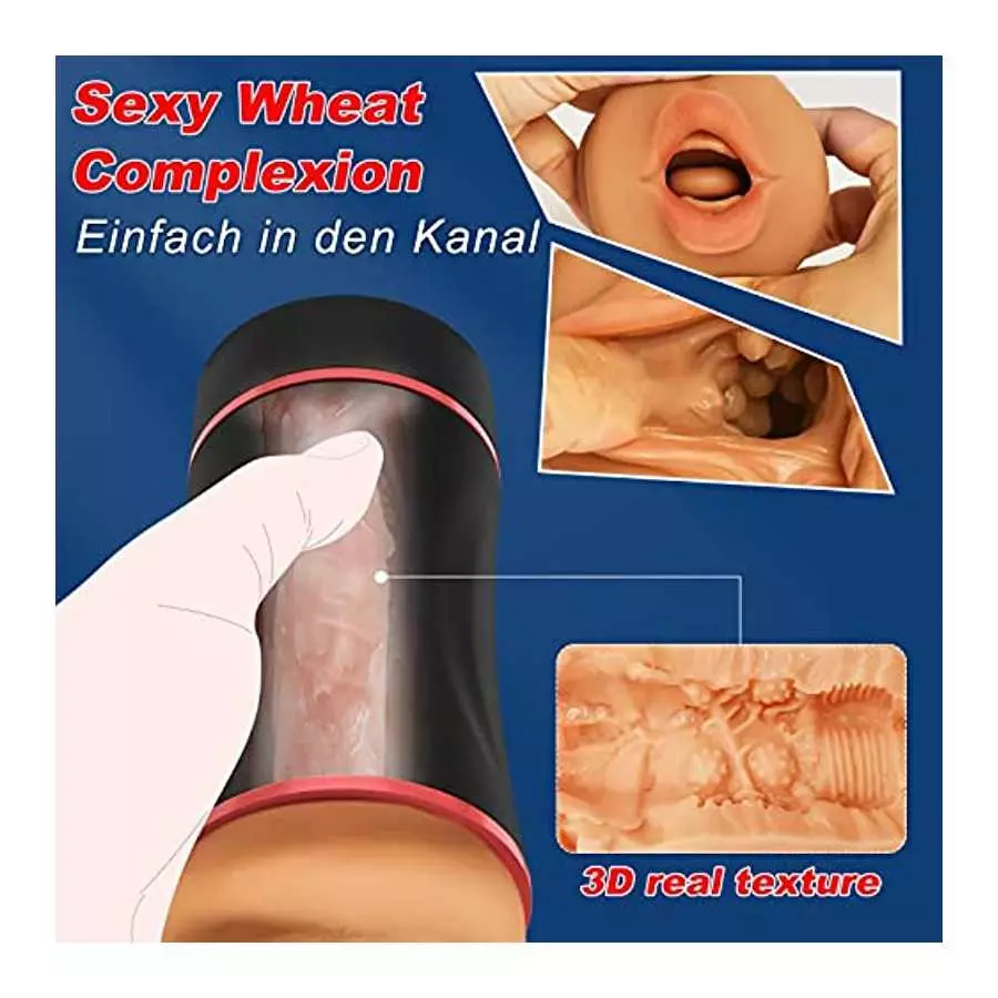 2 in 1 Male Masturbation Cup Adult Sex Toy for Men Double Ended Brown Skin Super Soft Masturbator Stroker Pocket Pussy with Mout