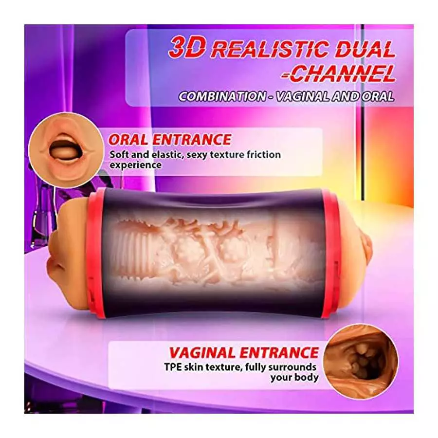 2 in 1 Male Masturbation Cup Adult Sex Toy for Men Double Ended Brown Skin Super Soft Masturbator Stroker Pocket Pussy with Mout