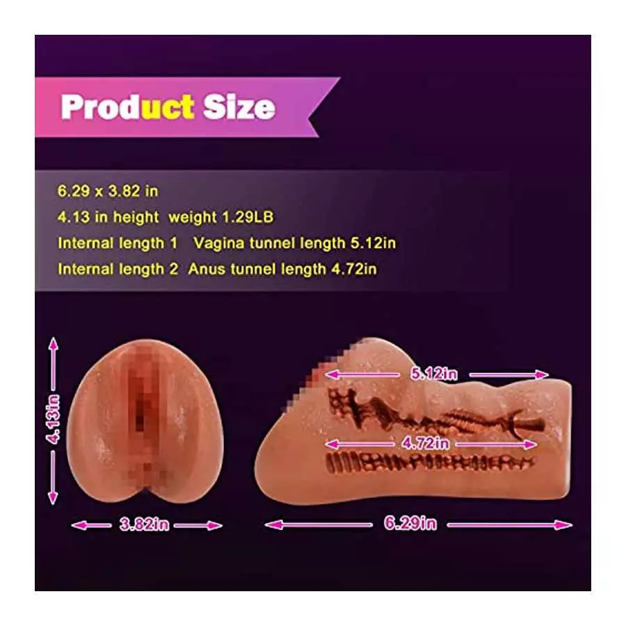 Male Masturbator Lifelike Sex Doll 3D Textured 2in1 Brown Realistic Pussy Adult Sex Toy Pocket Stroker Toy Vagina and Tight Anal