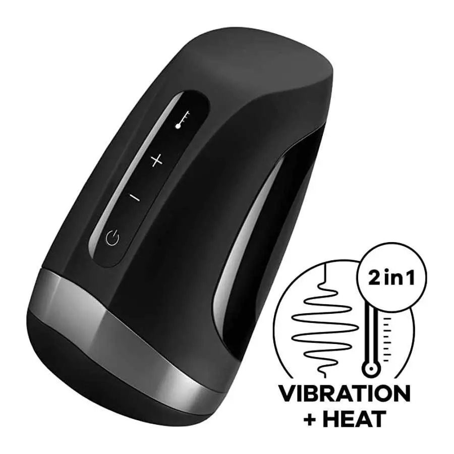 Satisfyer Men Masturbator Heat Plus Vibration - Male Masturbation Cup, Pocket Vagina, Stroker, Realistic Feeling, Warming and Vi