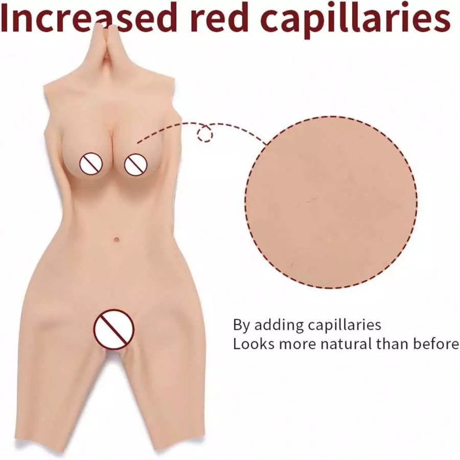 HDFU Silicone Vagina Bodysuit Fake Boobs D-G Cup 5G Silicone Breast Forms Swimming Bodysuit for Transgender Crossdresser Cosplay