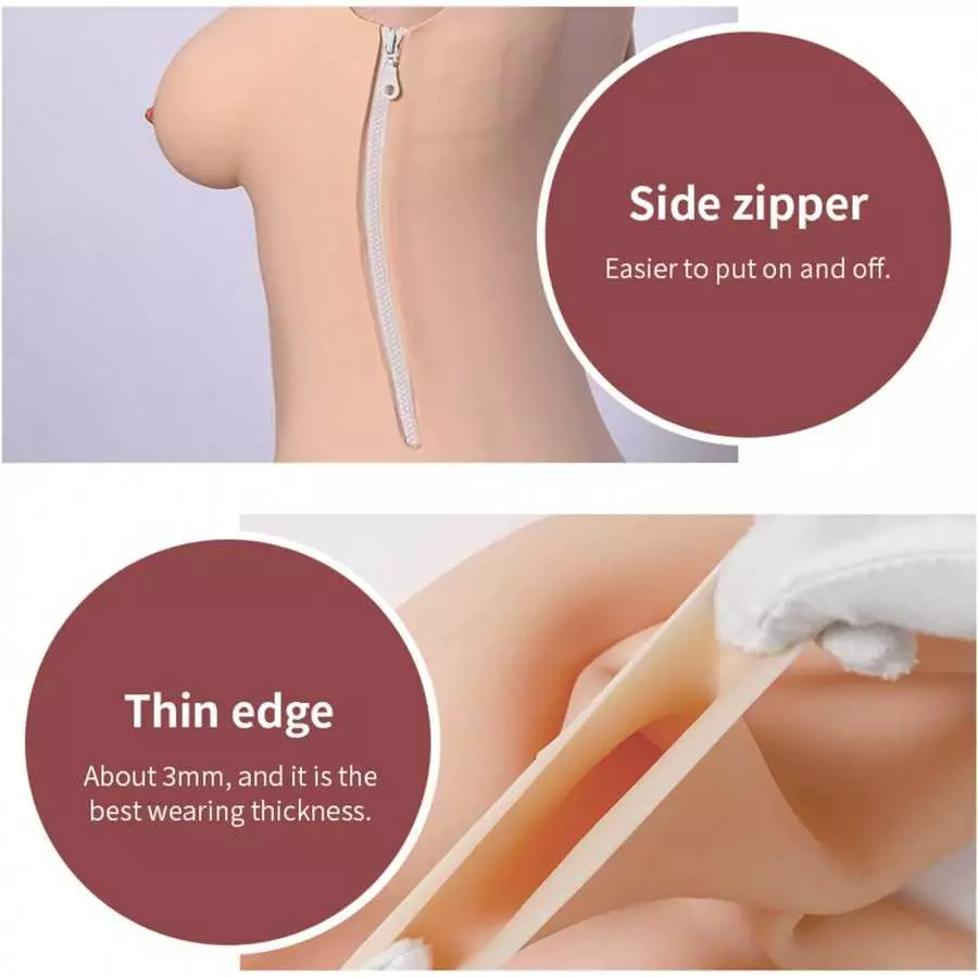 HDFU Silicone Vagina Bodysuit Fake Boobs D-G Cup 5G Silicone Breast Forms Swimming Bodysuit for Transgender Crossdresser Cosplay