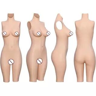 HDFU Silicone Vagina Bodysuit Fake Boobs D-G Cup 5G Silicone Breast Forms Swimming Bodysuit for Transgender Crossdresser Cosplay