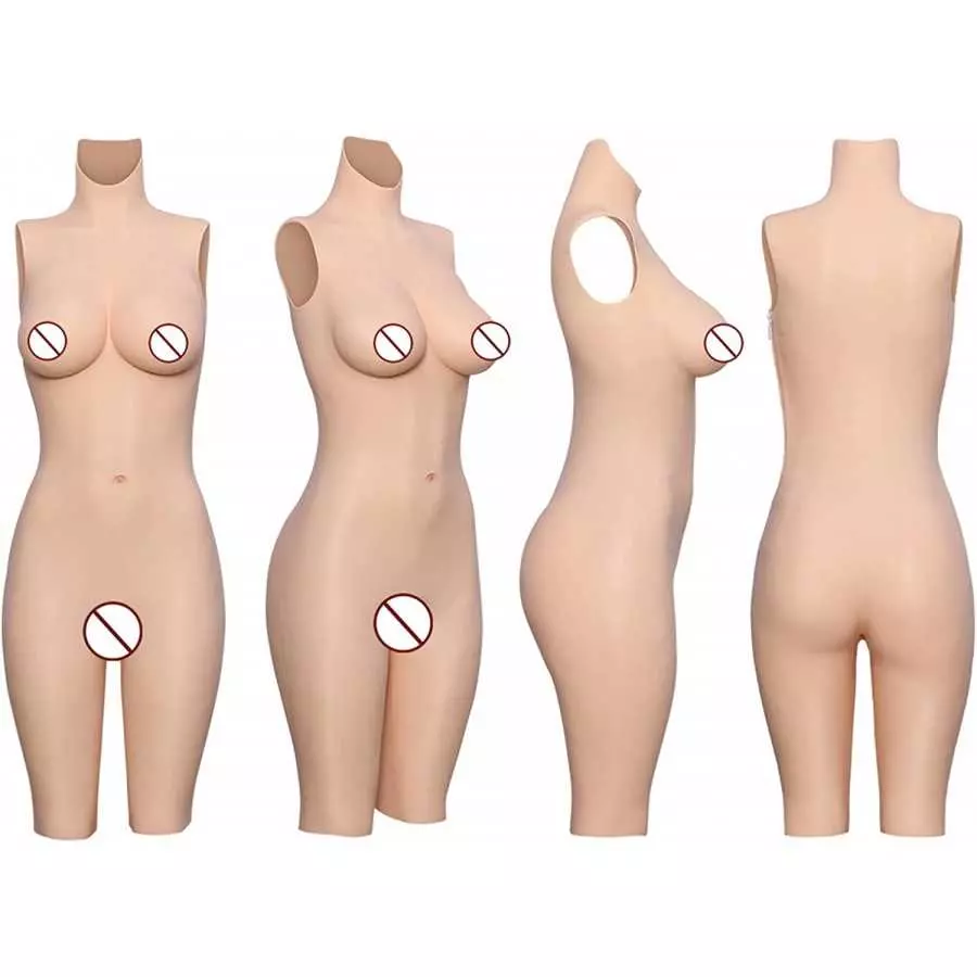 HDFU Silicone Vagina Bodysuit Fake Boobs D-G Cup 5G Silicone Breast Forms Swimming Bodysuit for Transgender Crossdresser Cosplay