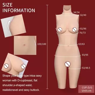 HDFU Silicone Vagina Bodysuit Fake Boobs D-G Cup 5G Silicone Breast Forms Swimming Bodysuit for Transgender Crossdresser Cosplay