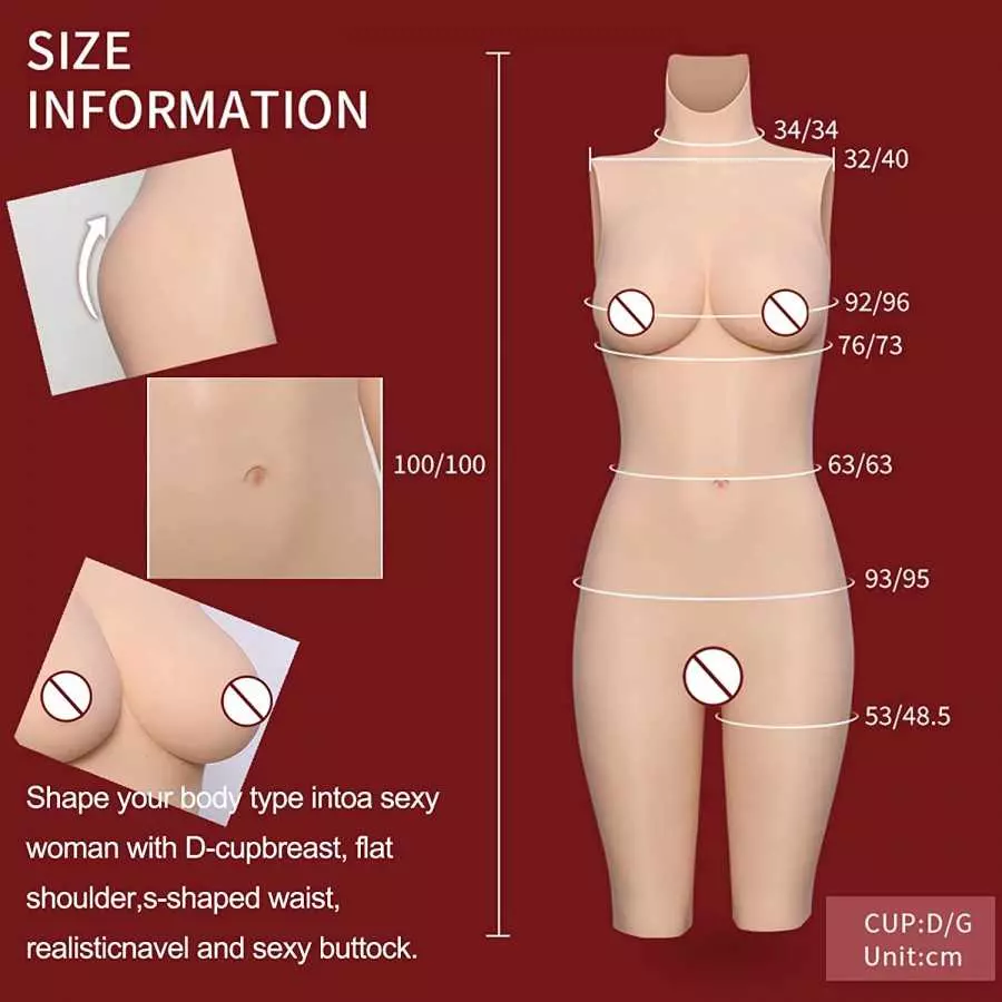 HDFU Silicone Vagina Bodysuit Fake Boobs D-G Cup 5G Silicone Breast Forms Swimming Bodysuit for Transgender Crossdresser Cosplay