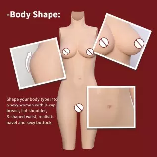 HDFU Silicone Vagina Bodysuit Fake Boobs D-G Cup 5G Silicone Breast Forms Swimming Bodysuit for Transgender Crossdresser Cosplay