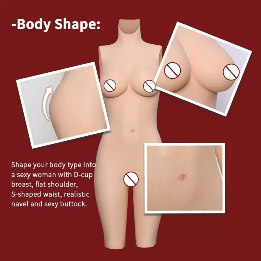 HDFU Silicone Vagina Bodysuit Fake Boobs D-G Cup 5G Silicone Breast Forms Swimming Bodysuit for Transgender Crossdresser Cosplay