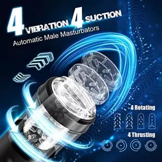 Powerful Automatic Male Masturbator - 4 Vibration & Rotating Modes, Realistic Pocket Pussy Stroker Cup - USB Rechargeable Adult 
