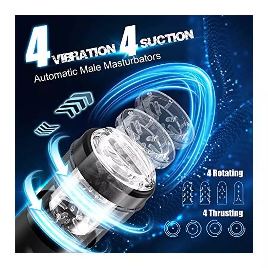 Powerful Automatic Male Masturbator - 4 Vibration & Rotating Modes, Realistic Pocket Pussy Stroker Cup - USB Rechargeable Adult 
