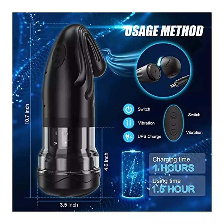 Powerful Automatic Male Masturbator - 4 Vibration & Rotating Modes, Realistic Pocket Pussy Stroker Cup - USB Rechargeable Adult 