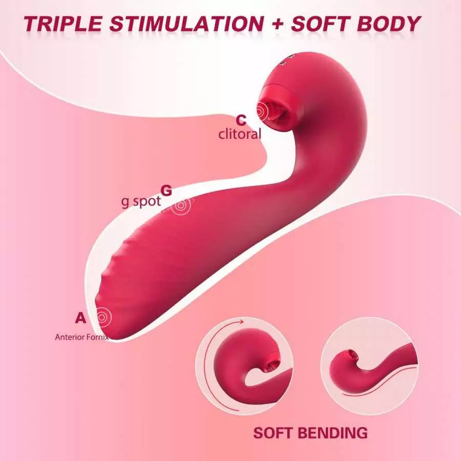 WiMiFar Swan 3in1 Clit Sucker Dildo Vibrator for Women Sex Toys, Soft Silicone Female G-spot Stimulation Vibrators Thrusting Dil