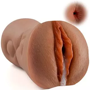 Realistic Male Masturbator Pocket Pussy for Men Tight,Brown Skin Realistic Masturbator Male Sex Toy with 2 Hole for Men Masturba