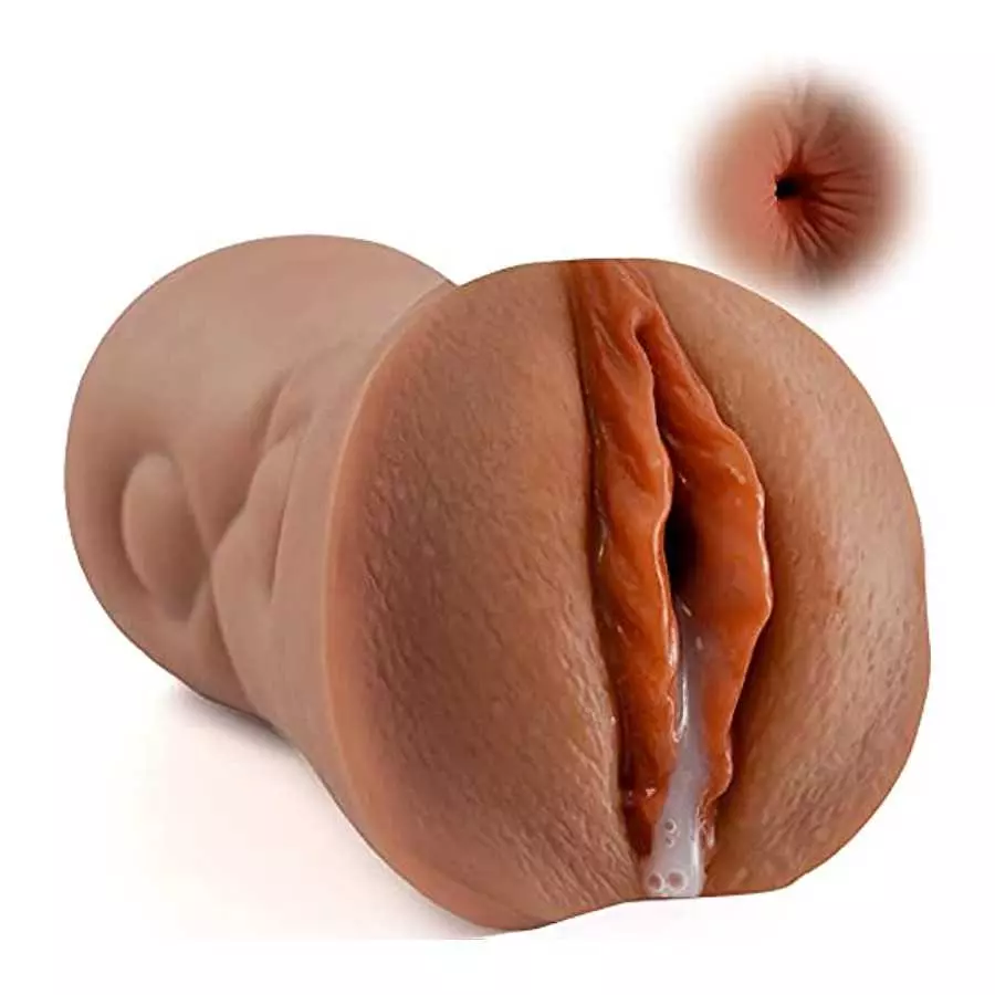Realistic Male Masturbator Pocket Pussy for Men Tight,Brown Skin Realistic Masturbator Male Sex Toy with 2 Hole for Men Masturba