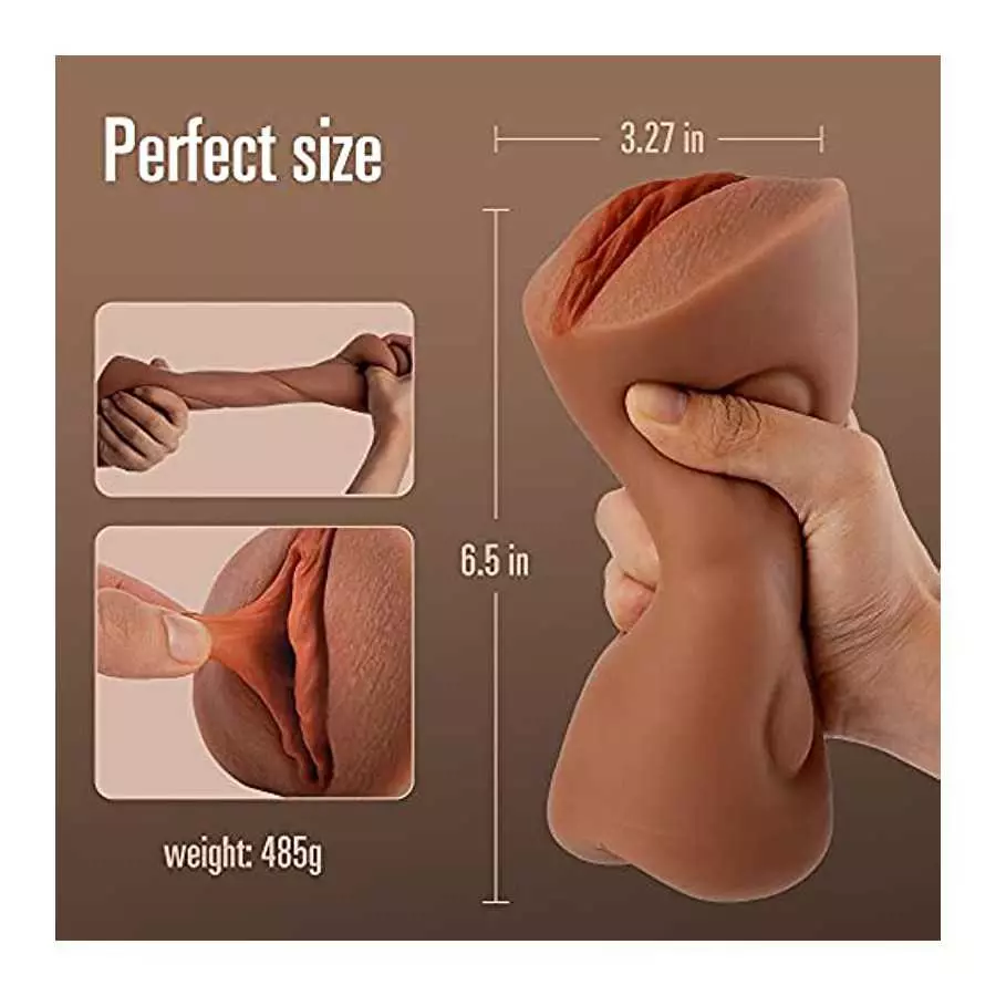 Realistic Male Masturbator Pocket Pussy for Men Tight,Brown Skin Realistic Masturbator Male Sex Toy with 2 Hole for Men Masturba